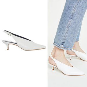 Tibi Lia Slingback Mules with Kitten Heels in Bright White